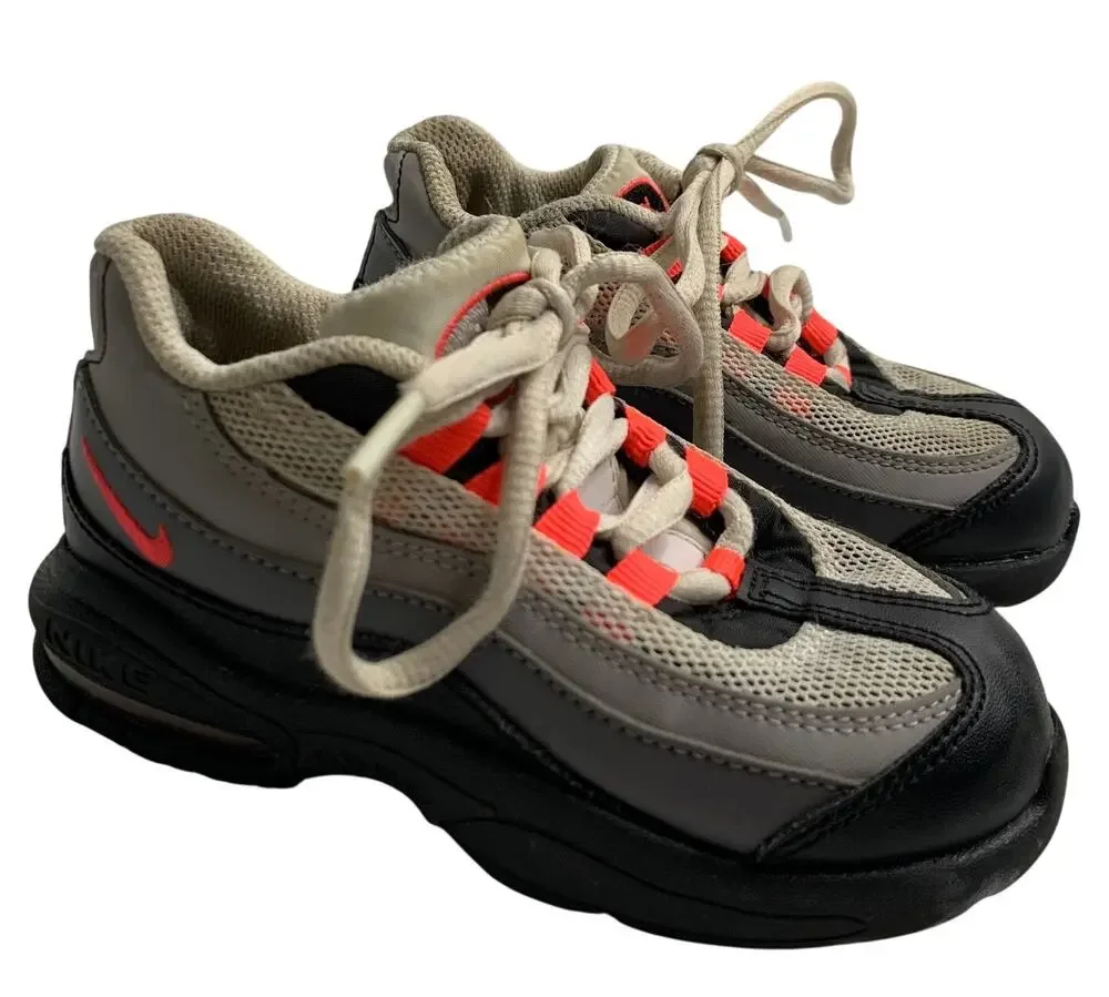 Nike Air Max 95 Childrens Sz 9C Black Solar Red Gray Sneakers Lace Up Toddlers